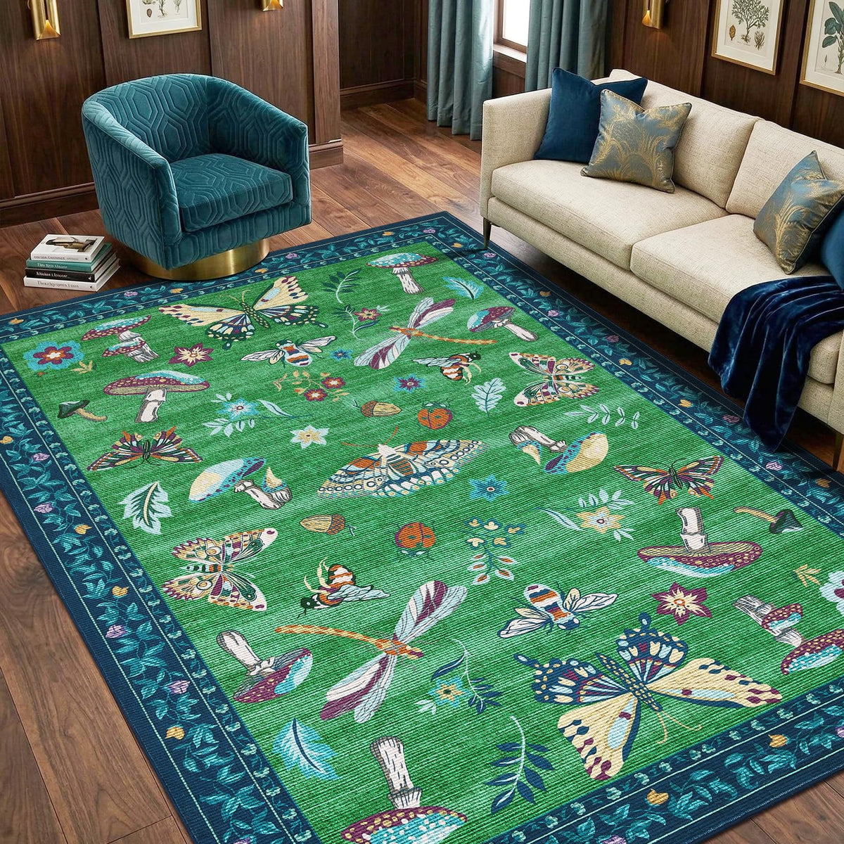 ROYHOME Mushroom Insect Washable Rug 5x7 for Bedroom Living Room Brown