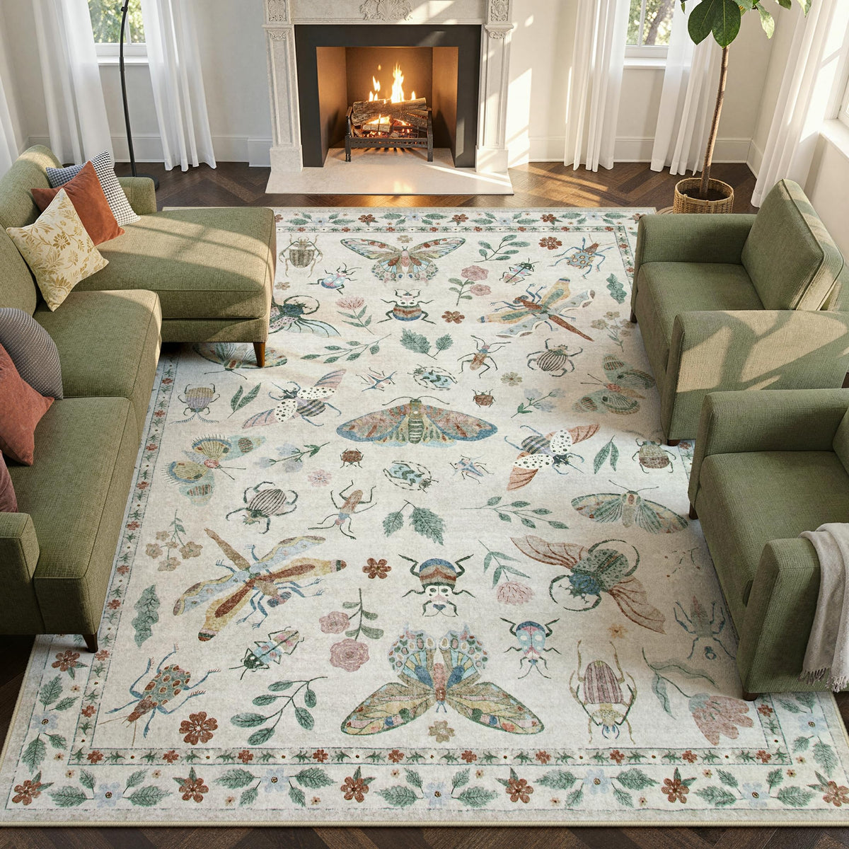 Lahome Insect 5x7 Area Rugs, Soft Bug Washable Rugs for Bedroom Living Room