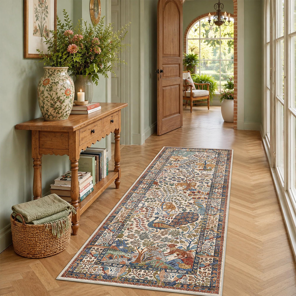 5x7 Washable Area Rug Vintage Animals Print Boho Indoor Carpet