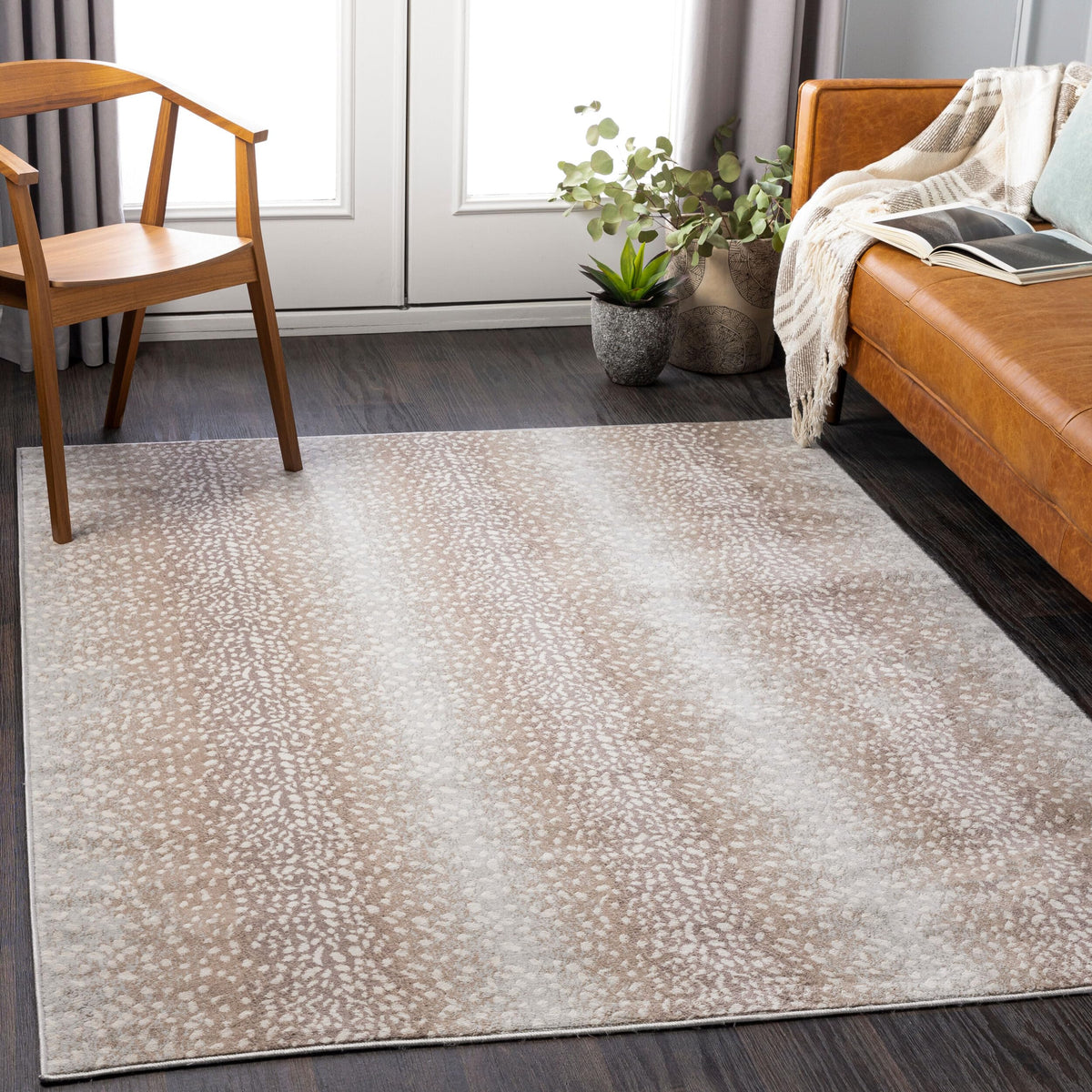 Livabliss Area Rugs - 6x9 Pablo Modern Antelope Print Tan Gray Rug for Living Room Bedroom - Animal Theme Non-Shedding Stain Resistant Carpet for Kitchen, Home Office (6'7" x 9')