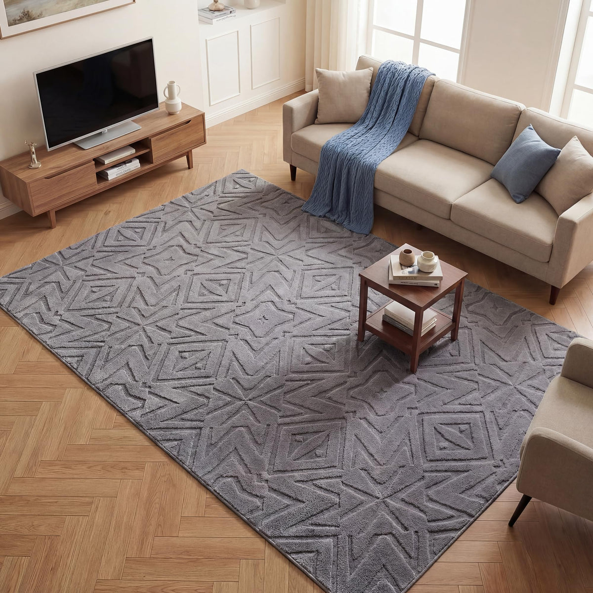 Carvapet 5x7 Area Rug Beige Modern Geometric Maze Washable Carpet