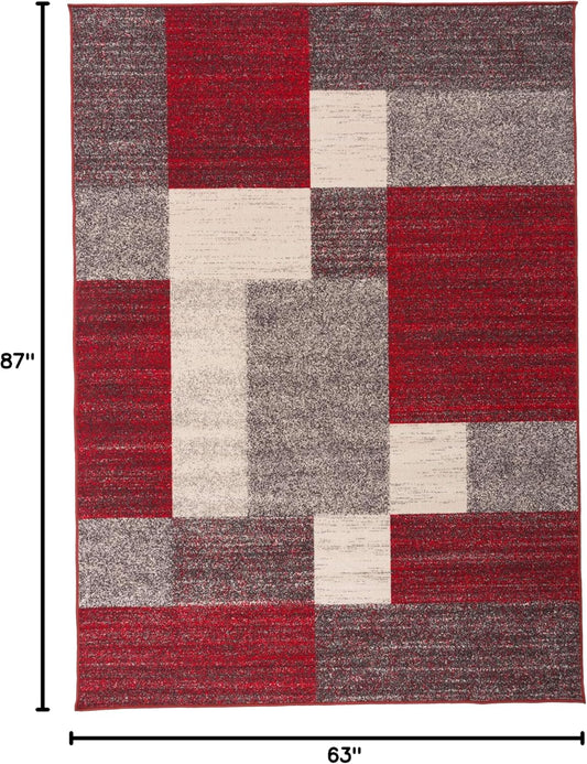 Rugshop Geometric Boxes Non-Slip Modern Area Rug Red 5'3" x 7'3"