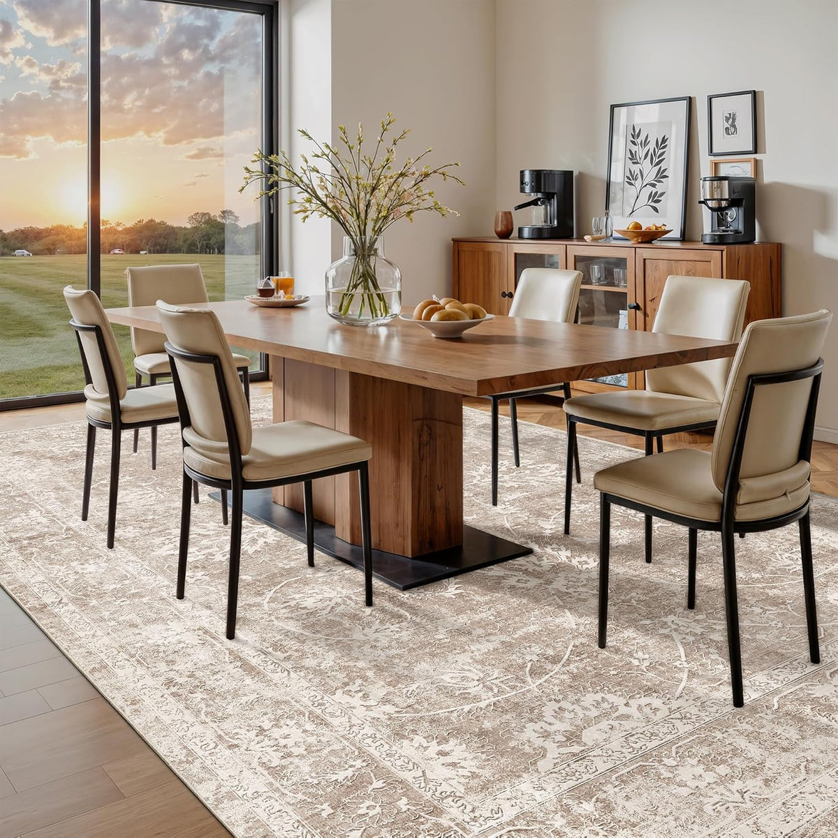 Madane 8x10 Area Rugs for Living Room, Washable Neutral Rug Brown/Sand