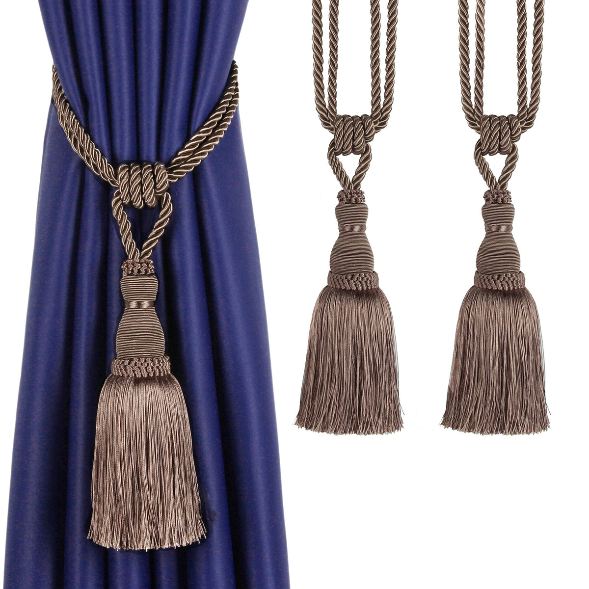 BEL AVENIR 2 Pack Curtain Tiebacks Tassel Drapery Tie-Backs Rope Holdbacks