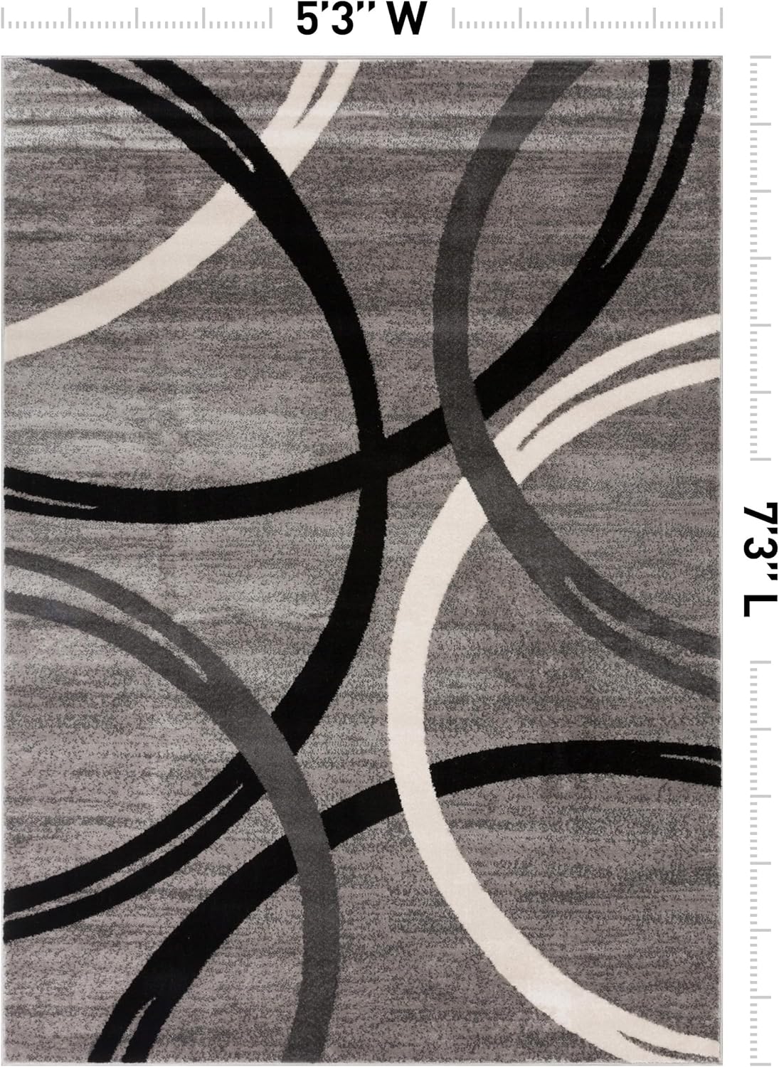 Rugshop Wavy Circles Fade-Resistant Living Room Area Rug Gray 5'3" x 7'3"