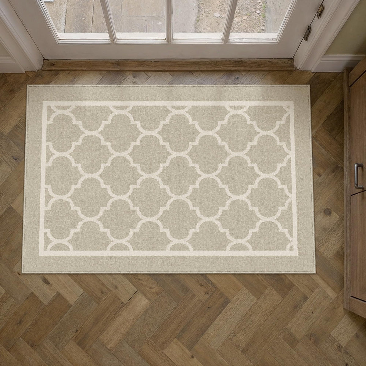 PureCozy 8x10 Washable Area Rug Living Room Beige Non Slip Checkered Carpet