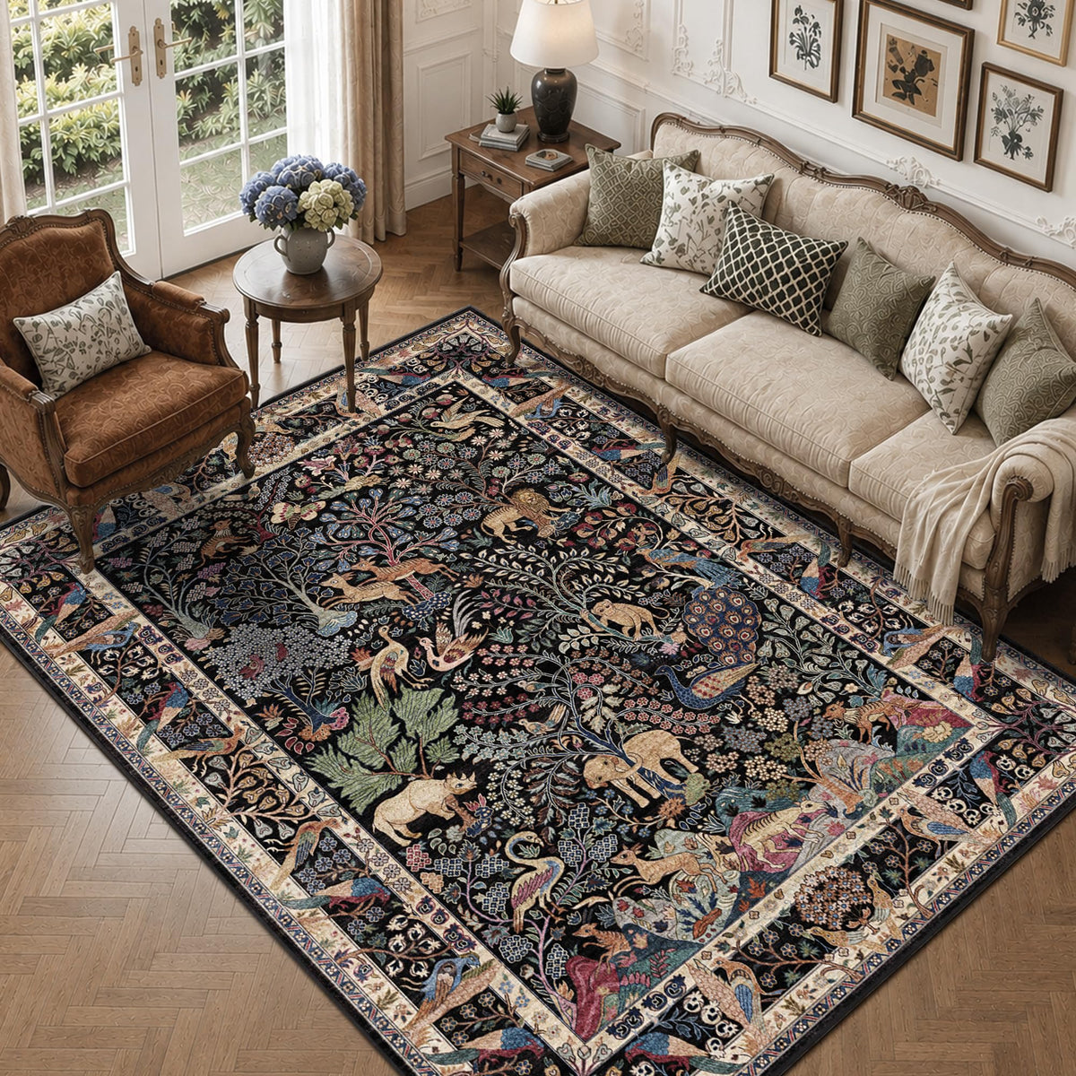 5x7 Washable Area Rug Vintage Animals Print Boho Indoor Carpet