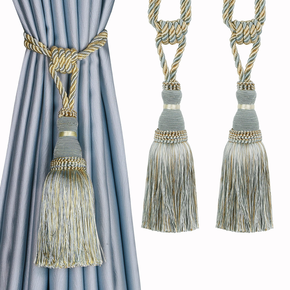 BEL AVENIR 2 Pack Curtain Tiebacks Tassel Drapery Tie-Backs Rope Holdbacks