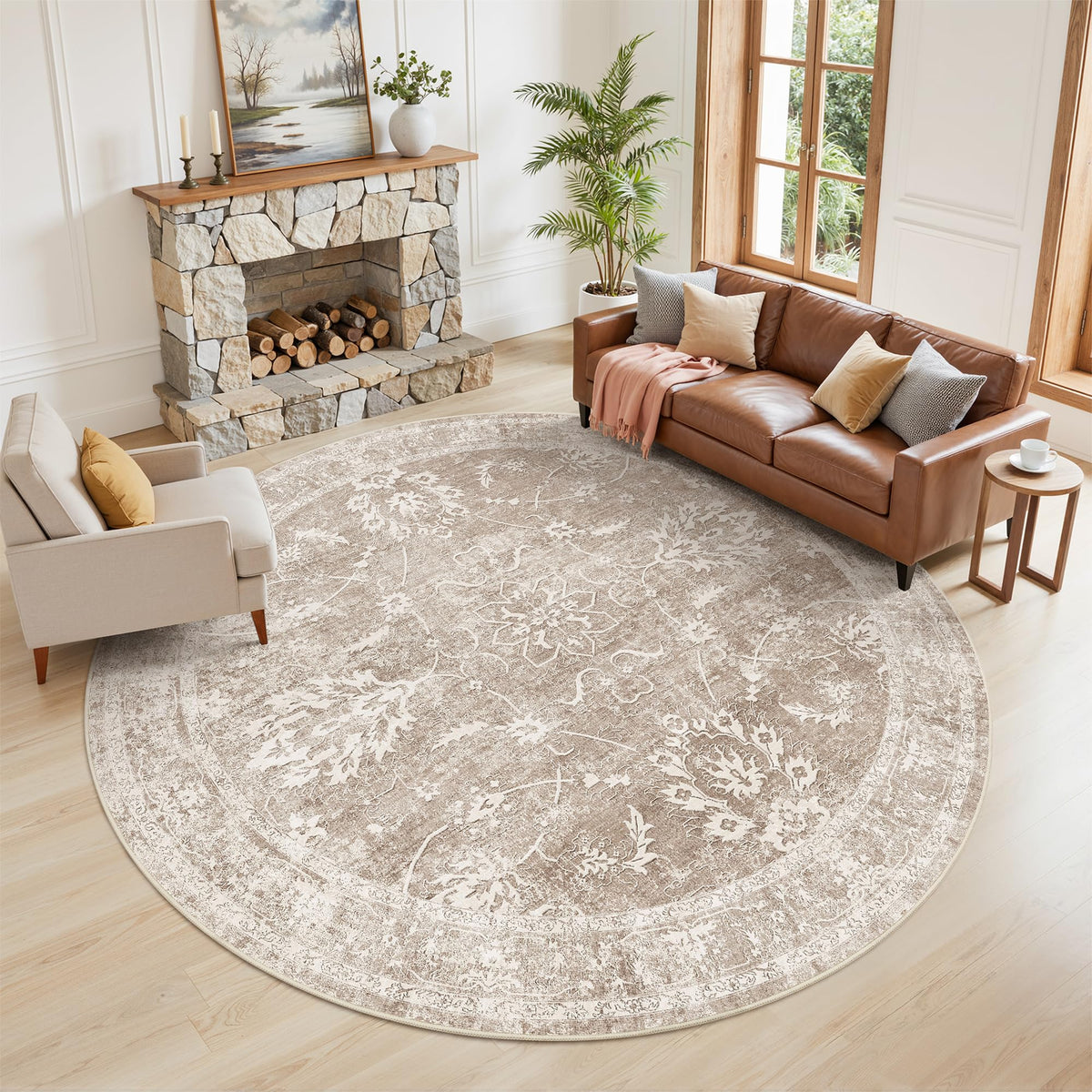 Madane 8x10 Area Rugs for Living Room, Washable Neutral Rug Brown/Sand