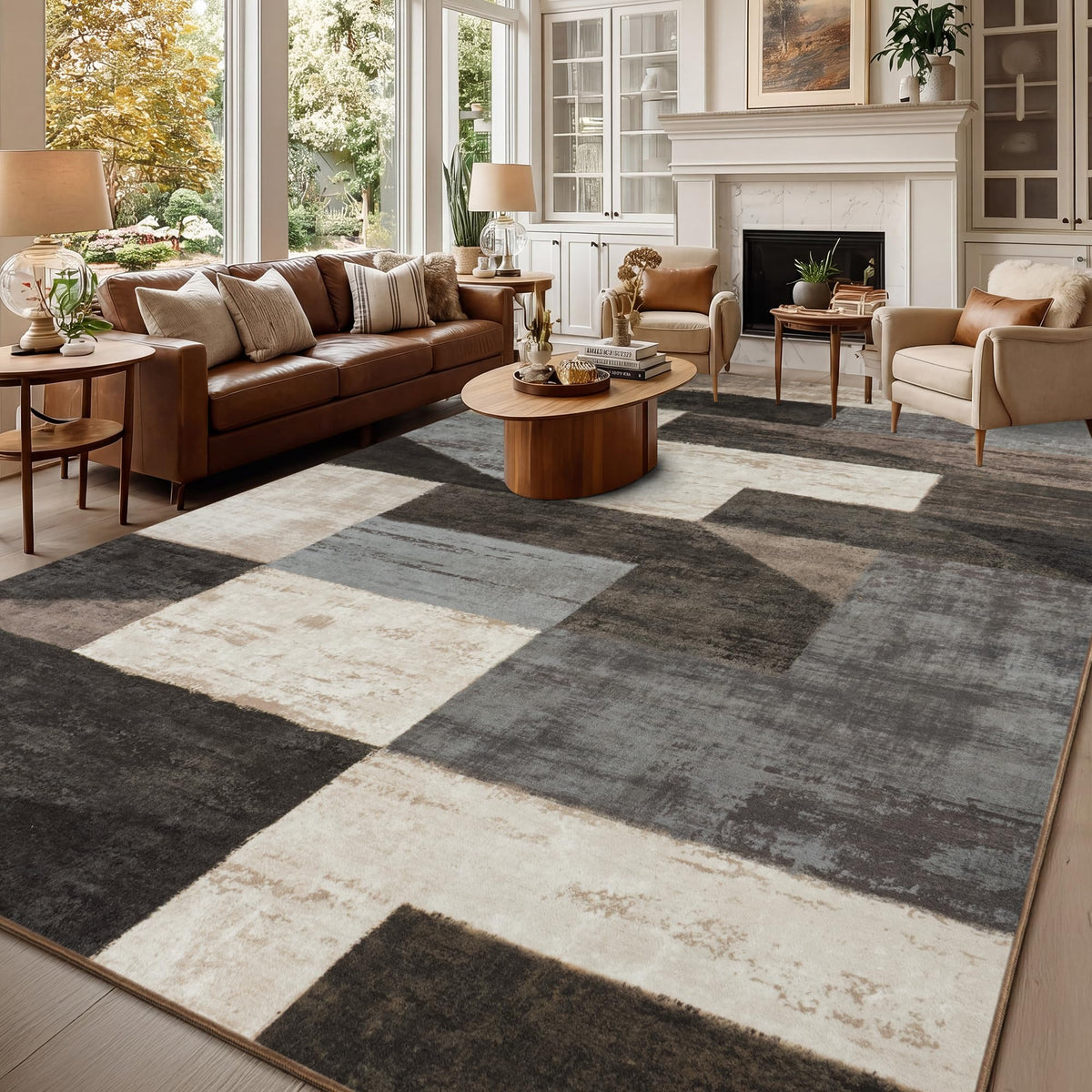Mugorn Modern Geometric Living Room Rug, Soft Washable 4x6 Area Rug