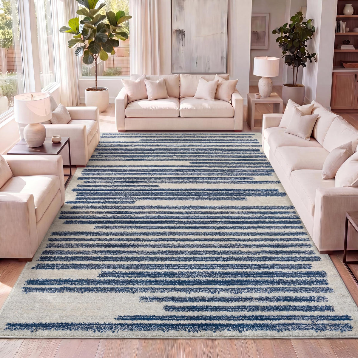 JONATHAN Y Khalil Modern Berber Stripe Cream/Black Indoor Area Rug, 8x10, Contemporary, Bohemian, Easy-Cleaning for Living Room, Bedroom, Kitchen, Pet Friendly, Non-Shedding (MOH207A-8)