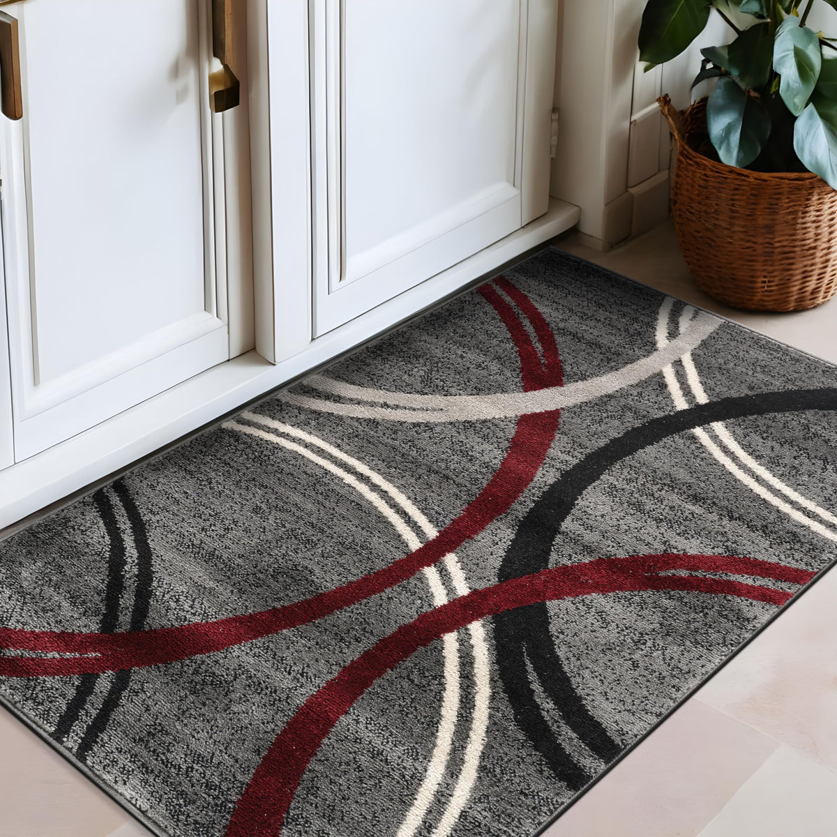 Rugshop Wavy Circles Fade-Resistant Living Room Area Rug Gray 5'3" x 7'3"