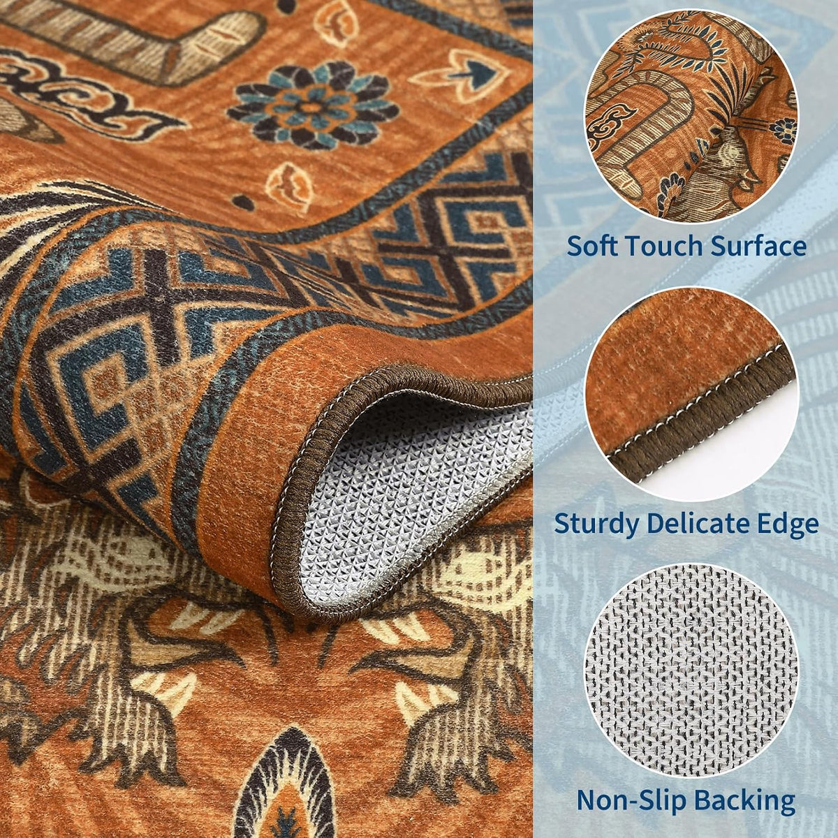 GarveeHome Tiger 8x10 Area Rugs Boho Washable Vintage Non Slip Living Room