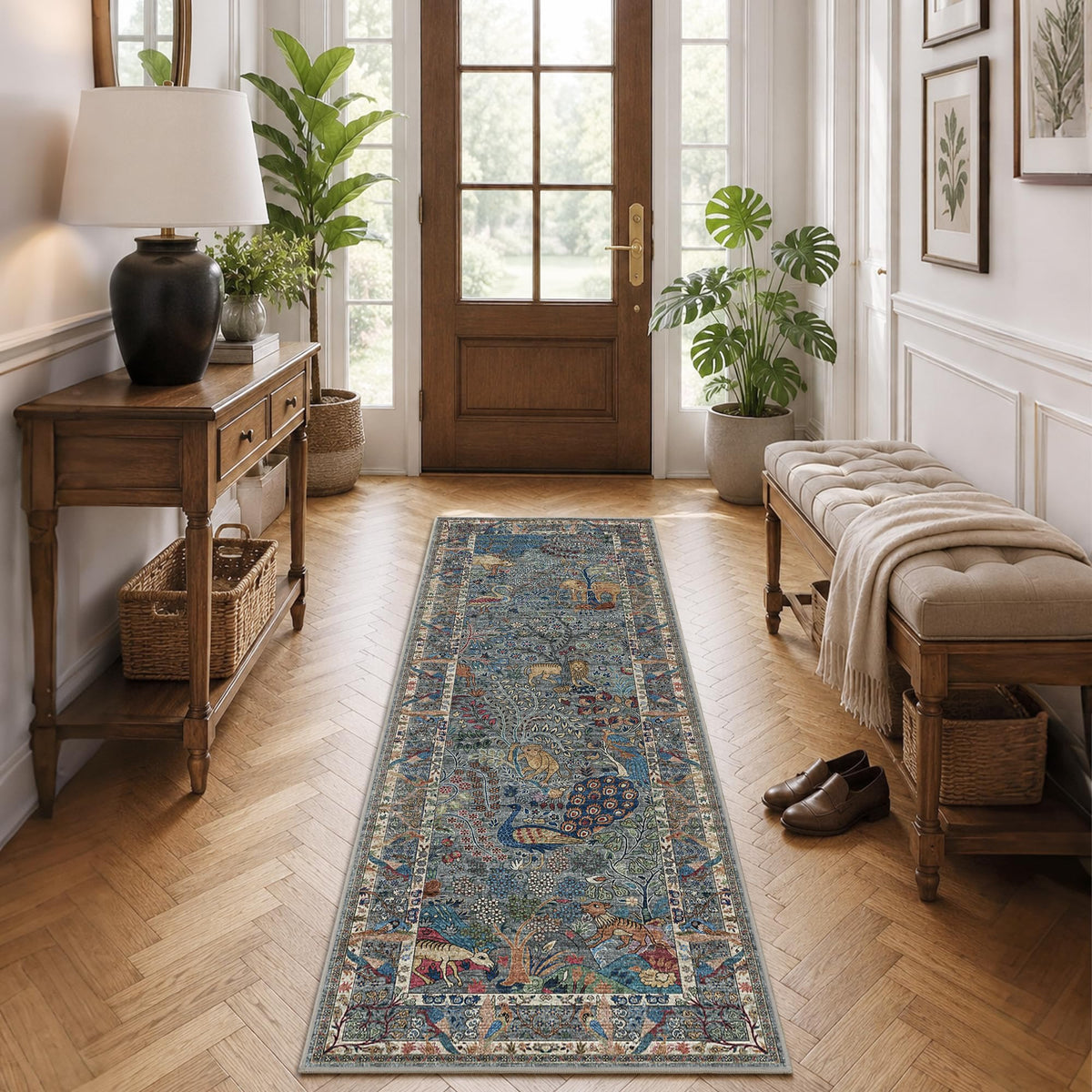 5x7 Washable Area Rug Vintage Animals Print Boho Indoor Carpet