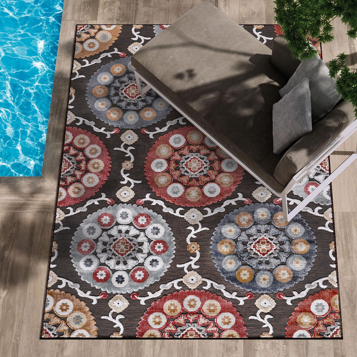 CAMILSON Indoor Outdoor Rug, Multicolor 6x9 Geometric Arch Striped Area Rugs for Patio and Home Areas, Easy-Cleaning Non-Shedding Living Room, Garden and Deck Washable Outside Carpet (6 x 9)