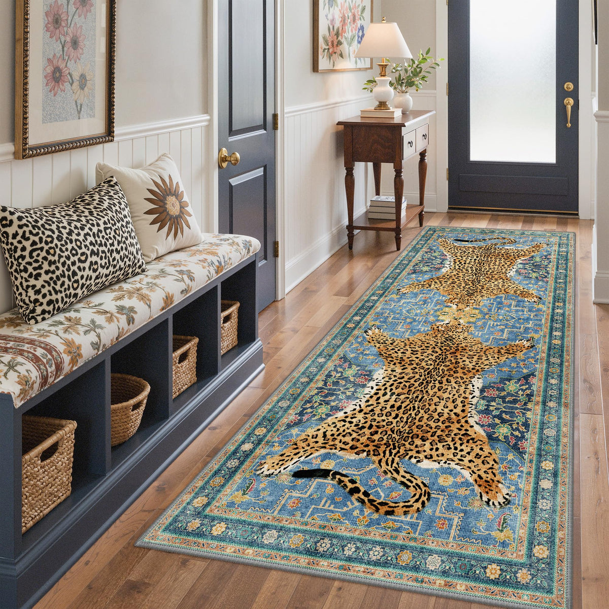 Bavni Leopard Rug 5x7 Cheetah Animal Print Rug Washable Jungle Rugs Blue