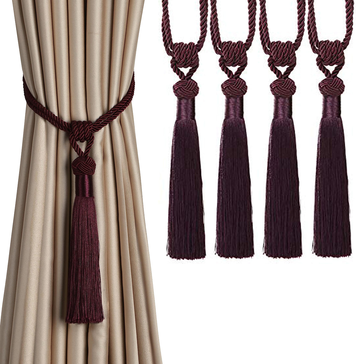 BEL AVENIR 2 Pack Curtain Tiebacks Hand-Woven Tassels Holdbacks