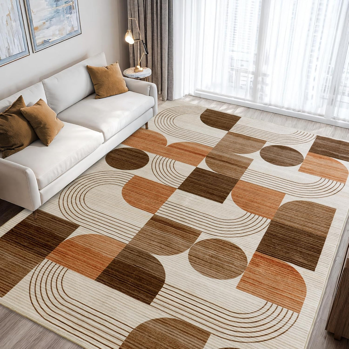 Soft Modern Geometric Abstract Large Machine Washable 5x7 Area Rug