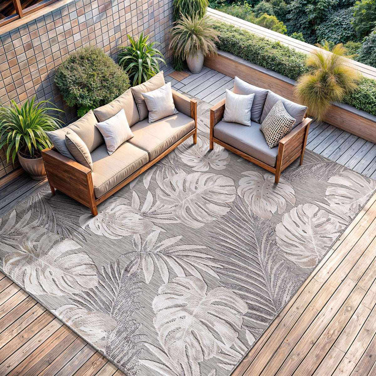 CAMILSON Indoor Outdoor Rug, Multicolor 6x9 Geometric Arch Striped Area Rugs for Patio and Home Areas, Easy-Cleaning Non-Shedding Living Room, Garden and Deck Washable Outside Carpet (6 x 9)