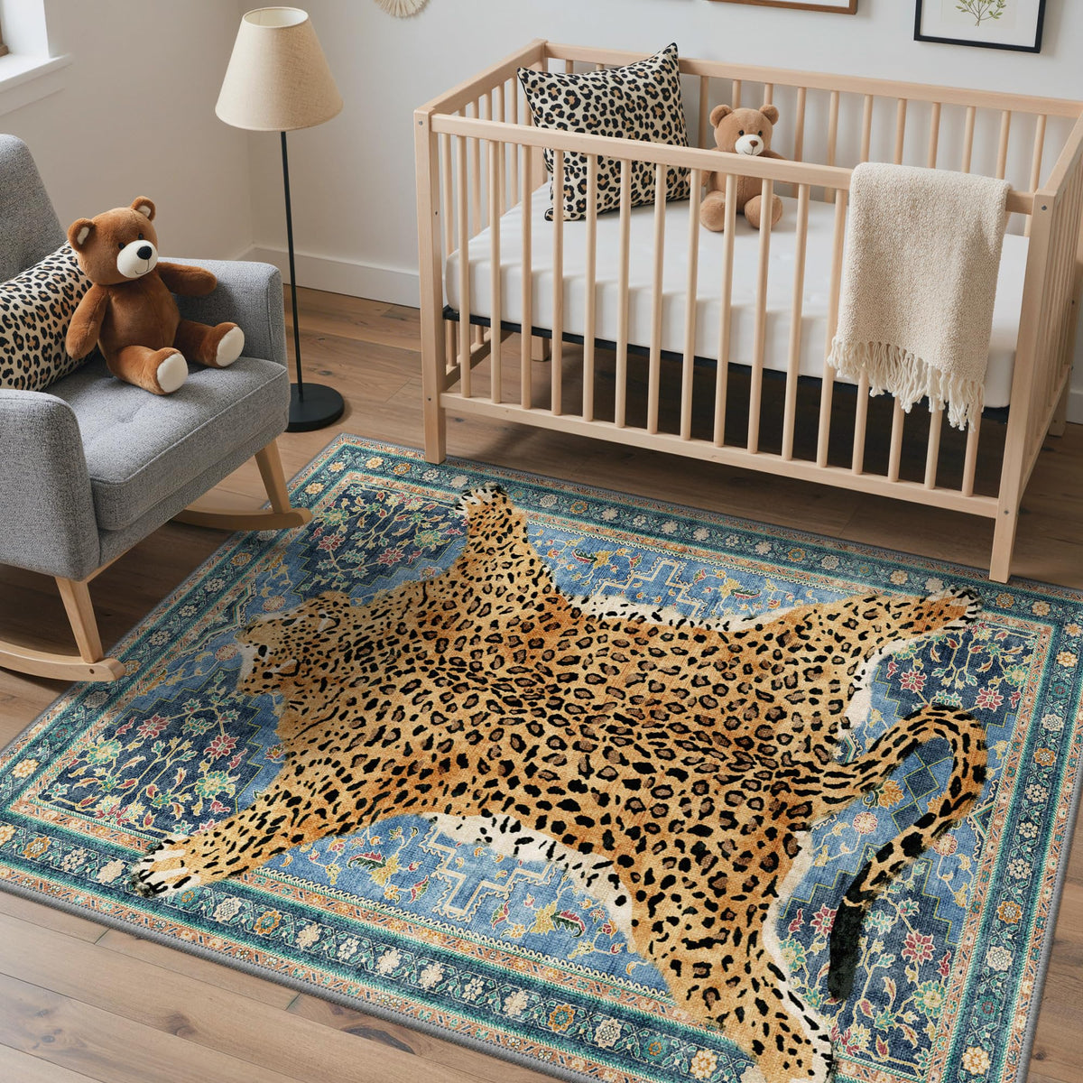 Bavni Leopard Rug 5x7 Cheetah Animal Print Rug Washable Jungle Rugs Blue