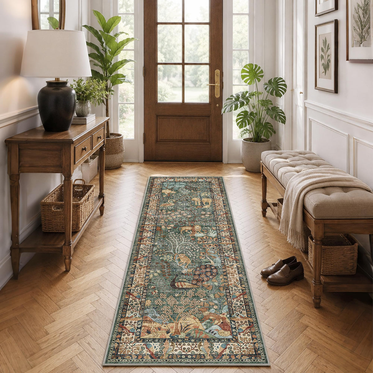 5x7 Washable Area Rug Vintage Animals Print Boho Indoor Carpet