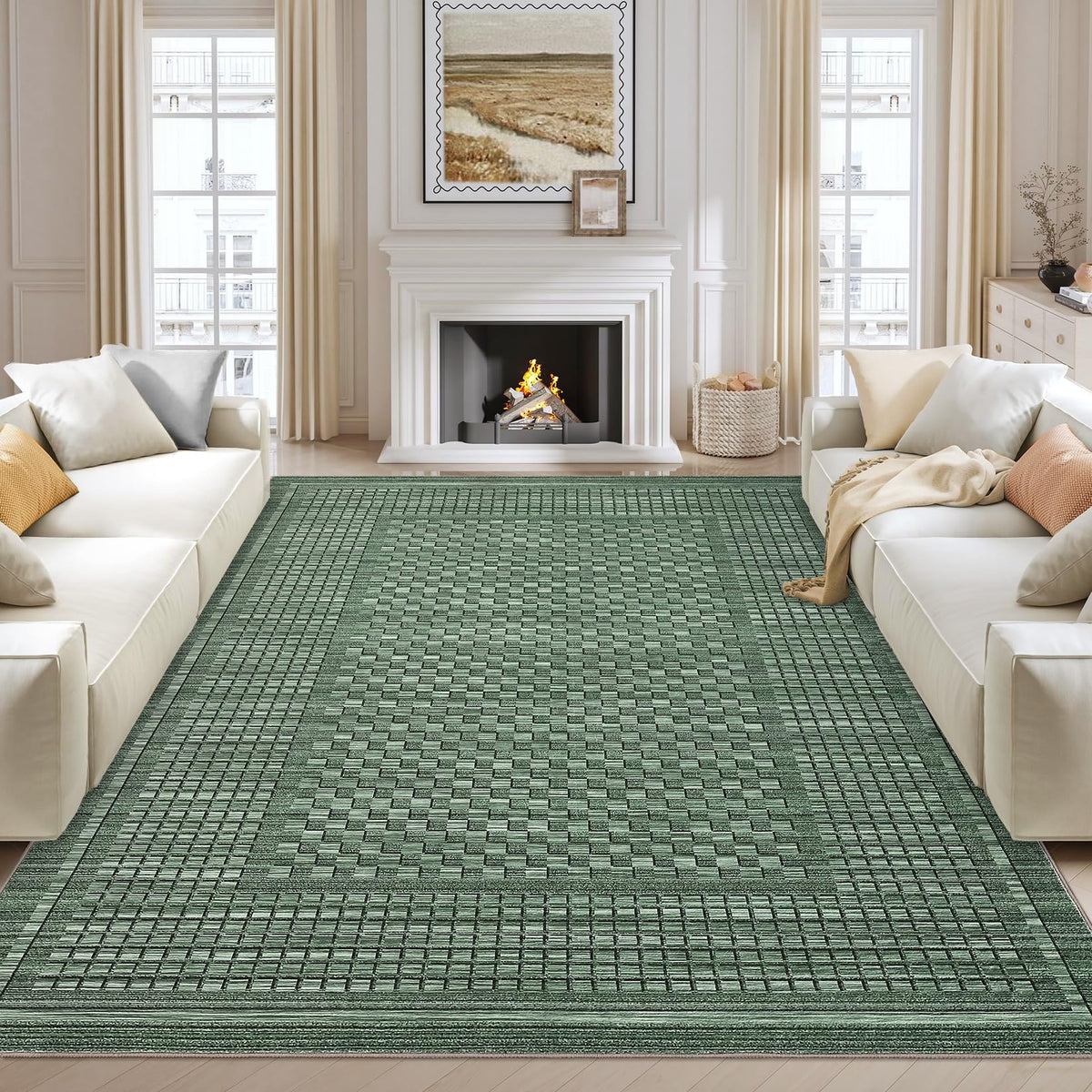 Large Living Room Rugs 8x10 Area Rugs Machine Washable Modern Geometric Neutral Rug Non Slip Low Pile Farmhouse Stain Resistant Carpet for Bedroom Nursery Classroom Dorm 8'x10' Multi