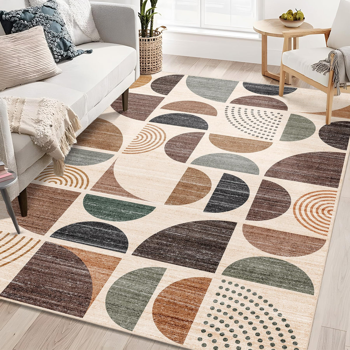 MUJOO 5x7 Area Rugs Washable,Boho Rugs Non Slip Modern Abstract Large