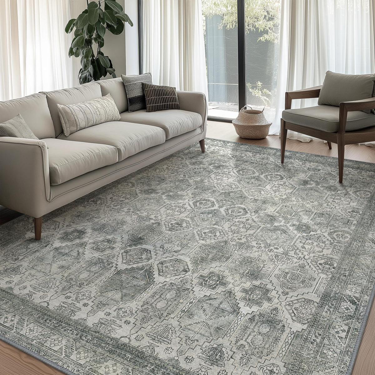 8x10 Area Rug Washable Rug for Living Room Bedroom Non Slip Carpet Taupe