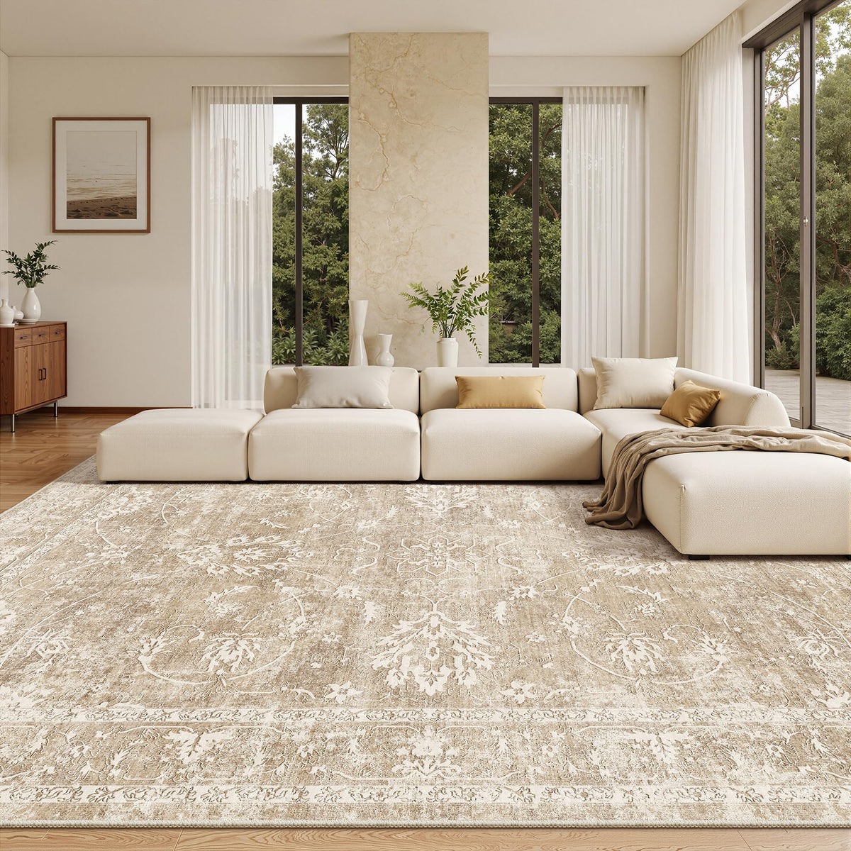 Madane 8x10 Area Rugs for Living Room, Washable Neutral Rug Brown/Sand
