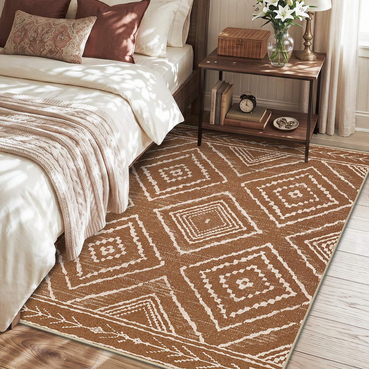 BESTSWEETIE 5'x7' Washable Area Rug for Living Room Bedroom Yellowbrown