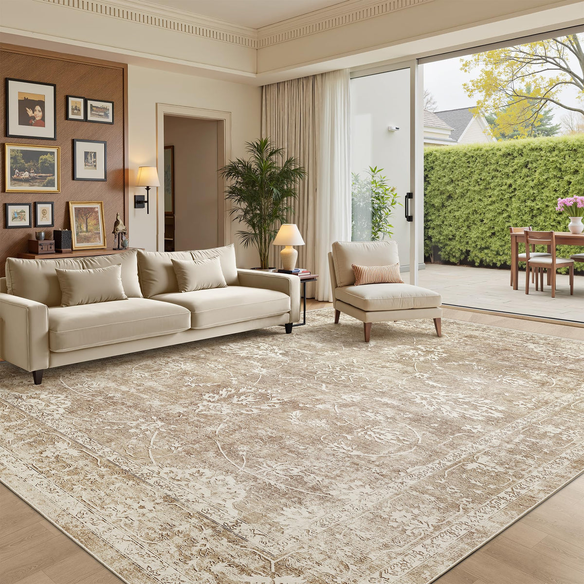 Madane 8x10 Area Rugs for Living Room, Washable Neutral Rug Brown/Sand