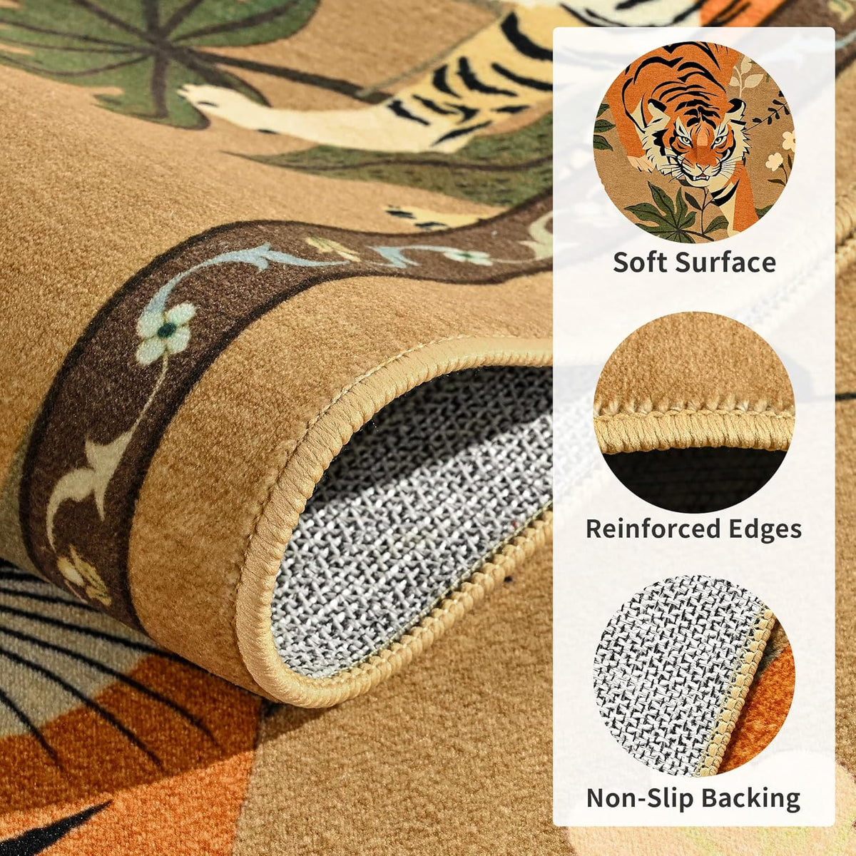 Zentavio Tiger Area Rug 6x9, Vintage Safari Animal Print Rug, Washable Non Slip Boho Camel Carpet for Living Room Bedroom