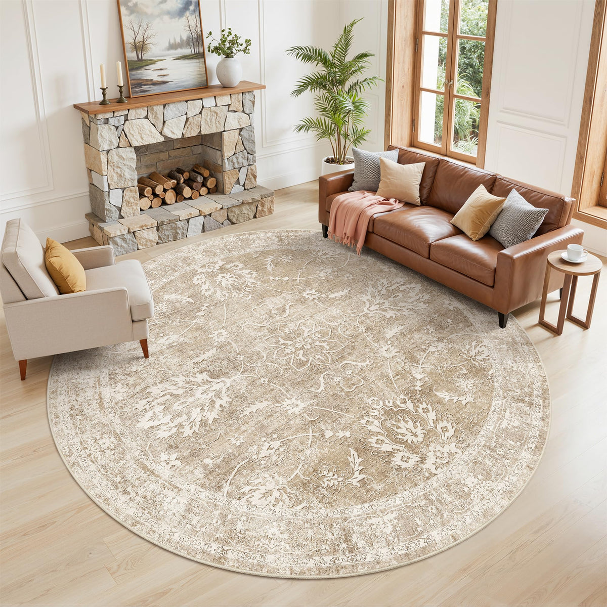 Madane 8x10 Area Rugs for Living Room, Washable Neutral Rug Brown/Sand