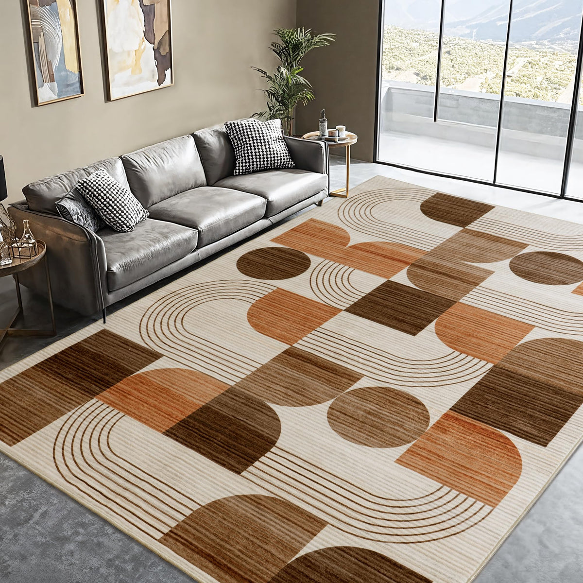 Soft Modern Geometric Abstract Large Machine Washable 5x7 Area Rug