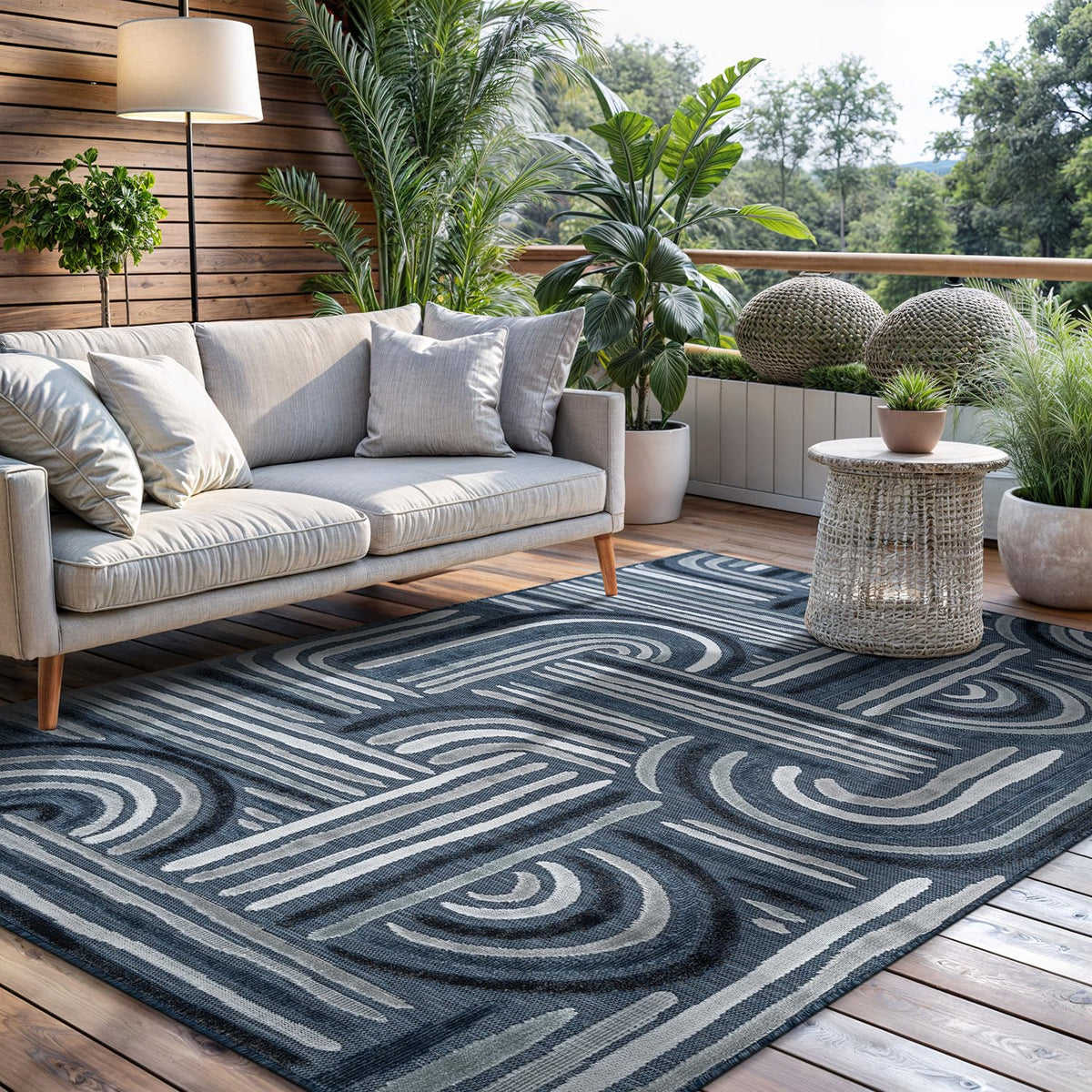 CAMILSON Indoor Outdoor Rug, Multicolor 6x9 Geometric Arch Striped Area Rugs for Patio and Home Areas, Easy-Cleaning Non-Shedding Living Room, Garden and Deck Washable Outside Carpet (6 x 9)