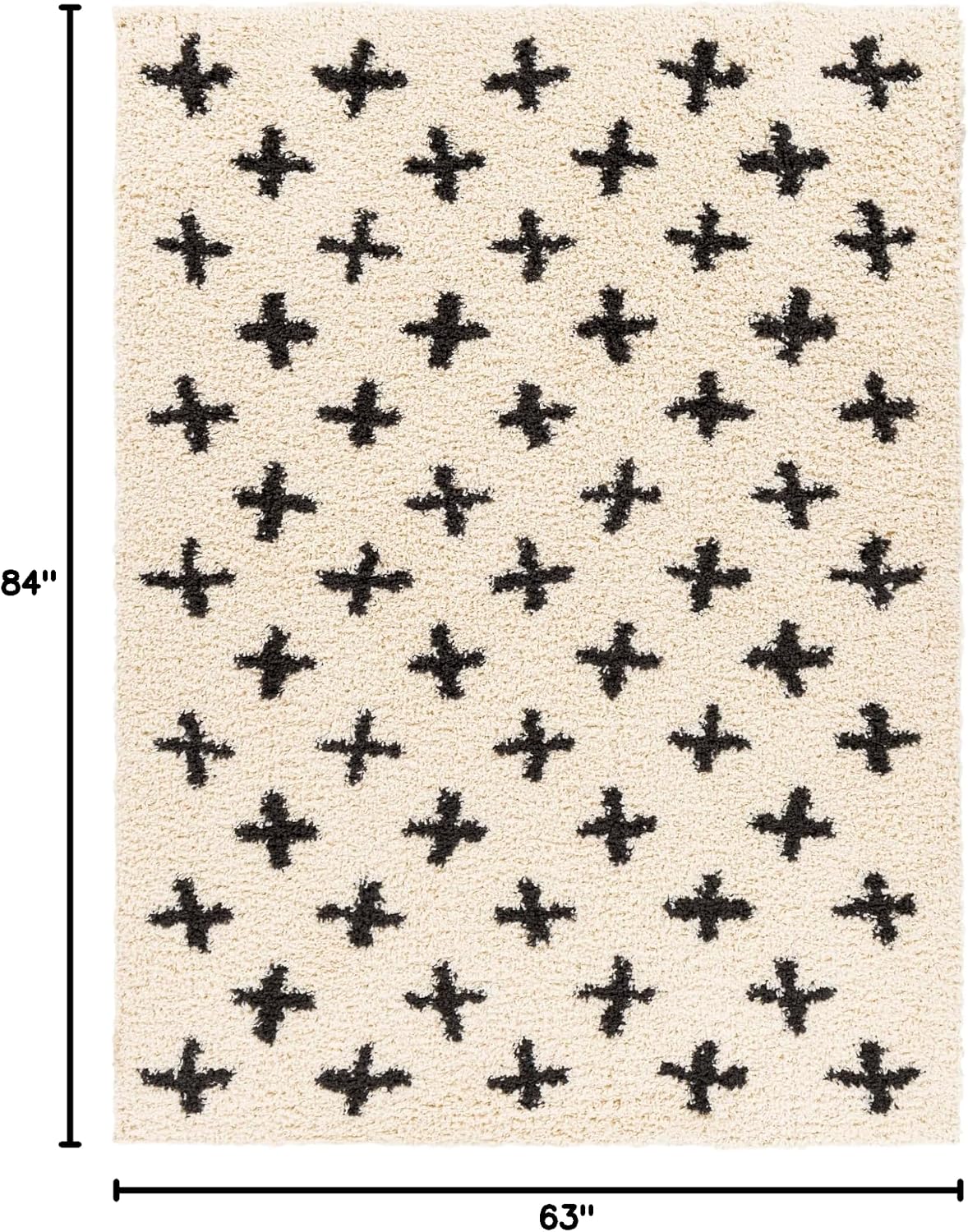 Livabliss Area Rugs - 5x7 Soft Mora Moroccan Boho Black Cream Shag Rug for Living Room Bedroom - Geometric Plush Pile Stain Resistant Bohemian Carpet for Dining Room, Nursery and Office (5'3" x 7')