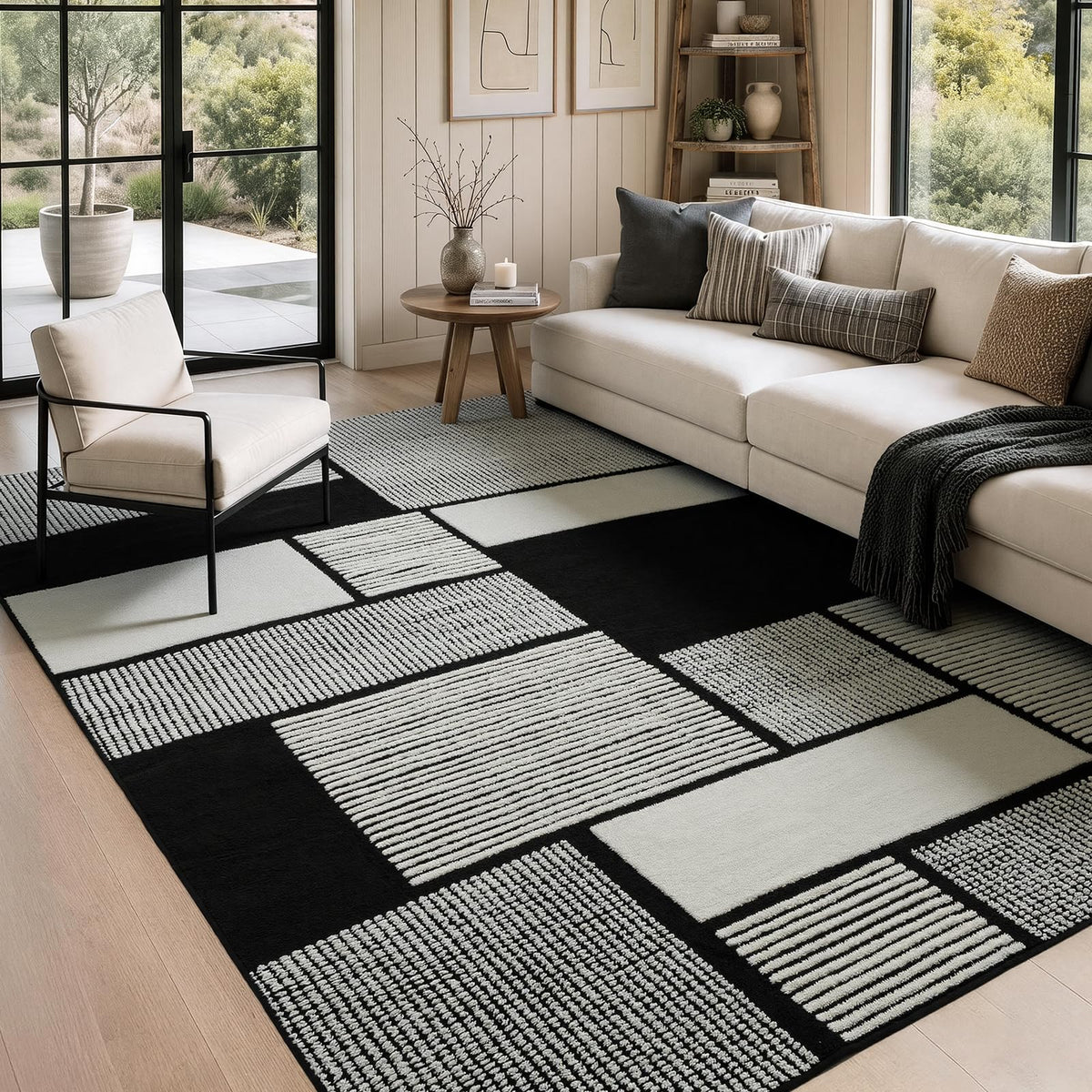 YIHOUSE 5x7 Black and White Area Rug, Washable Non Slip Living Room Carpet