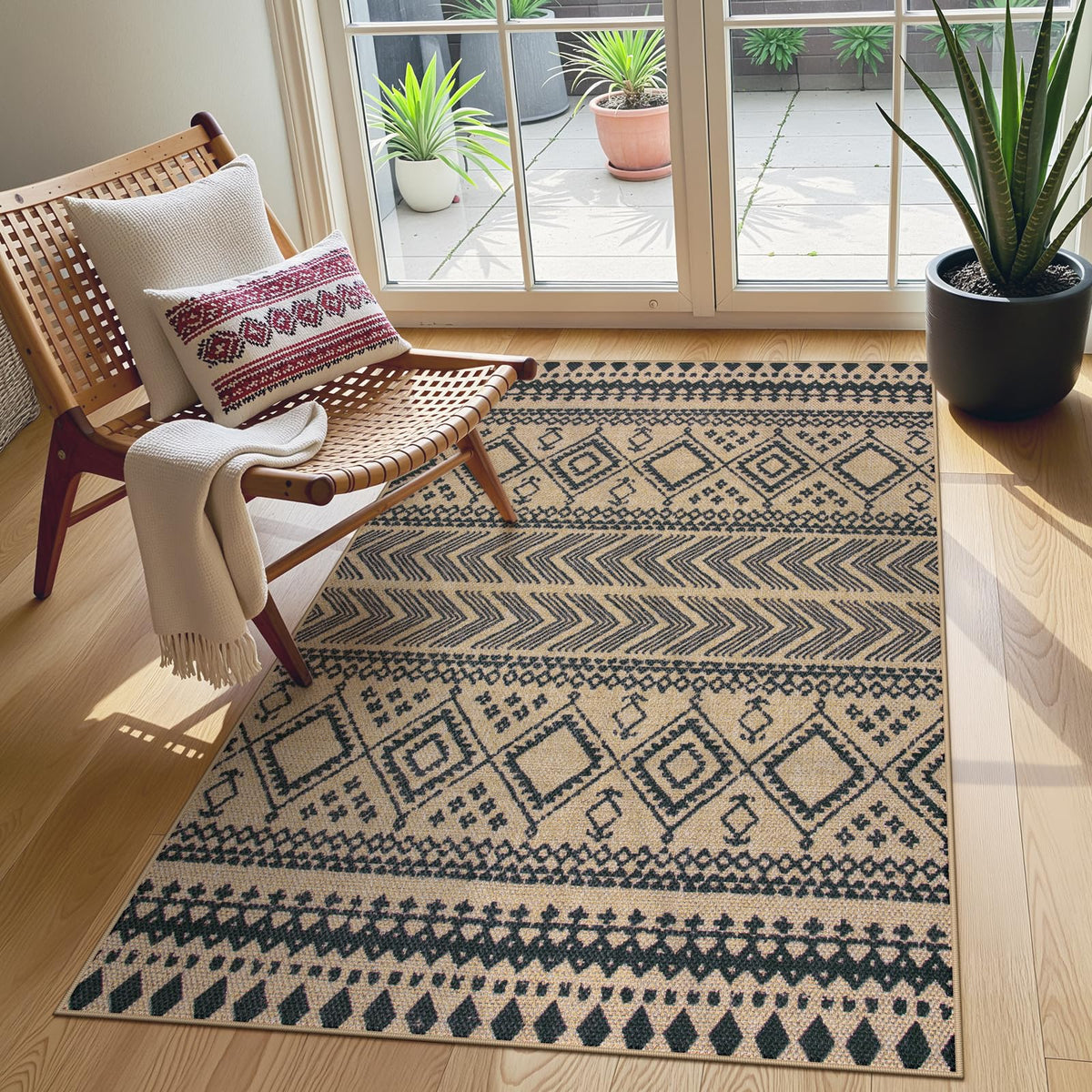 Lahome Modern Rainbow Easy Jute Carpet, Washable 5x7 Area Rugs for Living Room Patio Black Farmhouse Indoor Outdoor Rugs, Contemporary Natural Non Slip Floor Carpet for Office RV Backyard