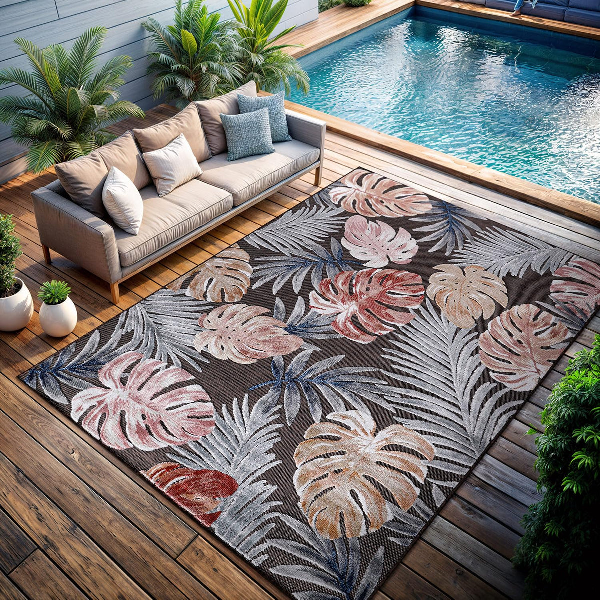 CAMILSON Indoor Outdoor Rug, Multicolor 6x9 Geometric Arch Striped Area Rugs for Patio and Home Areas, Easy-Cleaning Non-Shedding Living Room, Garden and Deck Washable Outside Carpet (6 x 9)