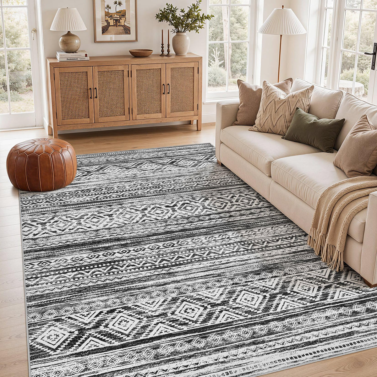 cotiled 6x9 Area Rugs for Living Room: Boho Washable Rug for Dining Room