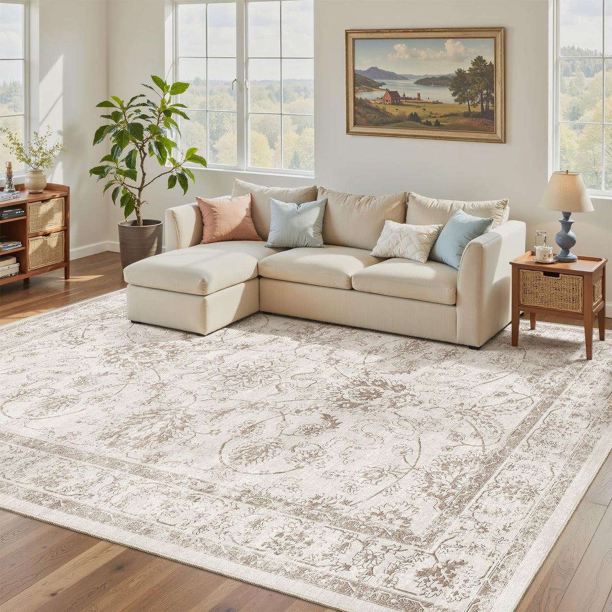 Madane 8x10 Area Rugs for Living Room, Washable Neutral Rug Brown/Sand