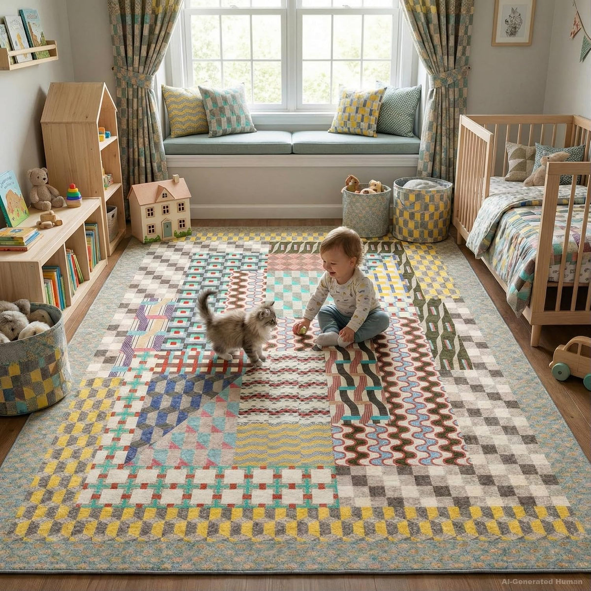 Kokia 8x10 Modern Geometric Washable Rug for Living Room Bauhaus Multicolor