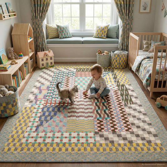 Kokia 8x10 Modern Geometric Washable Rug for Living Room Bauhaus Multicolor