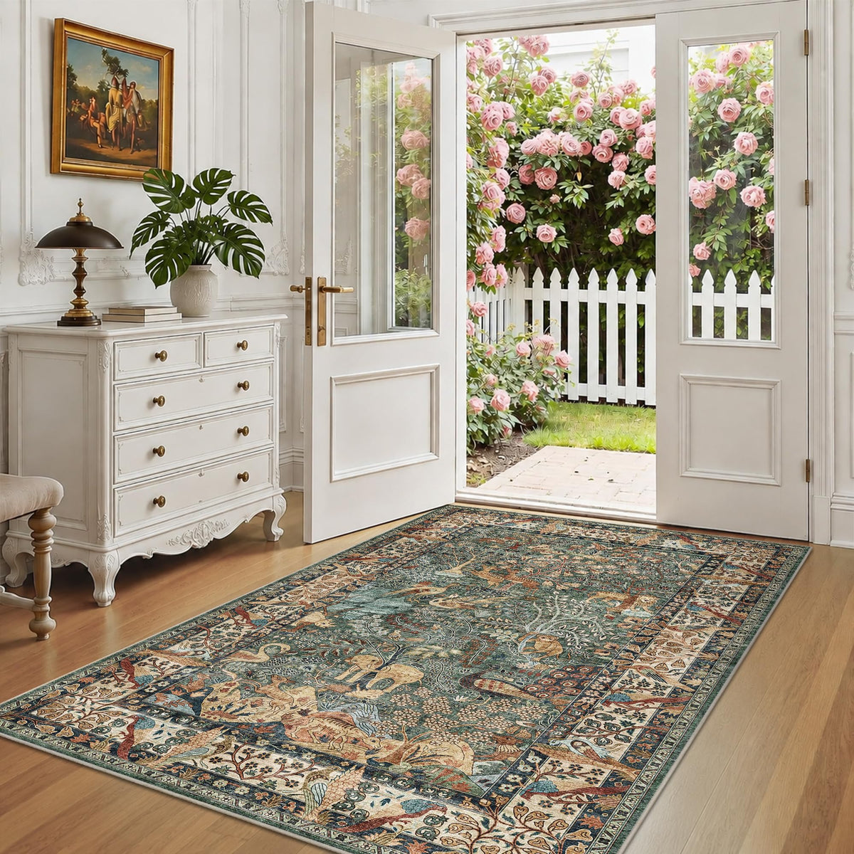 5x7 Washable Area Rug Vintage Animals Print Boho Indoor Carpet