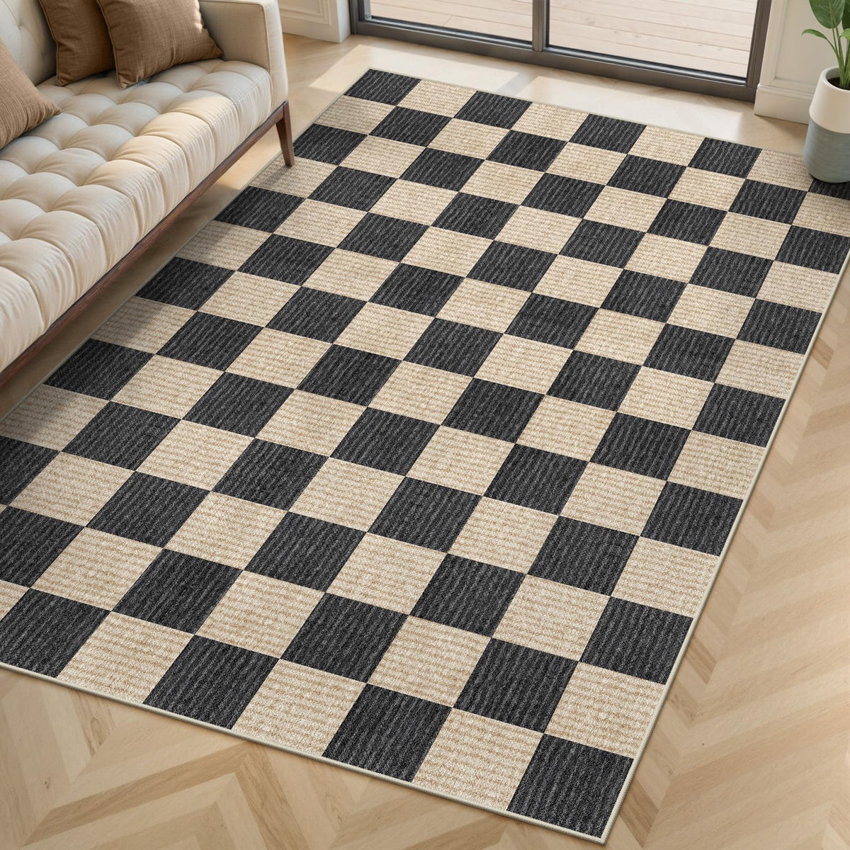LIVEBOX 8x10 Area Rugs for Living Room, Checkered Non-Slip Washable Rugs, Farmhouse Neutral Classic Geometric Large Boys Area Rug for Bedroom, Carpet for Living Dining Room Office(Sage Green,8'x10')