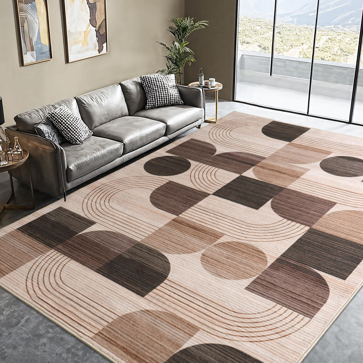 Soft Modern Geometric Abstract Large Machine Washable 5x7 Area Rug