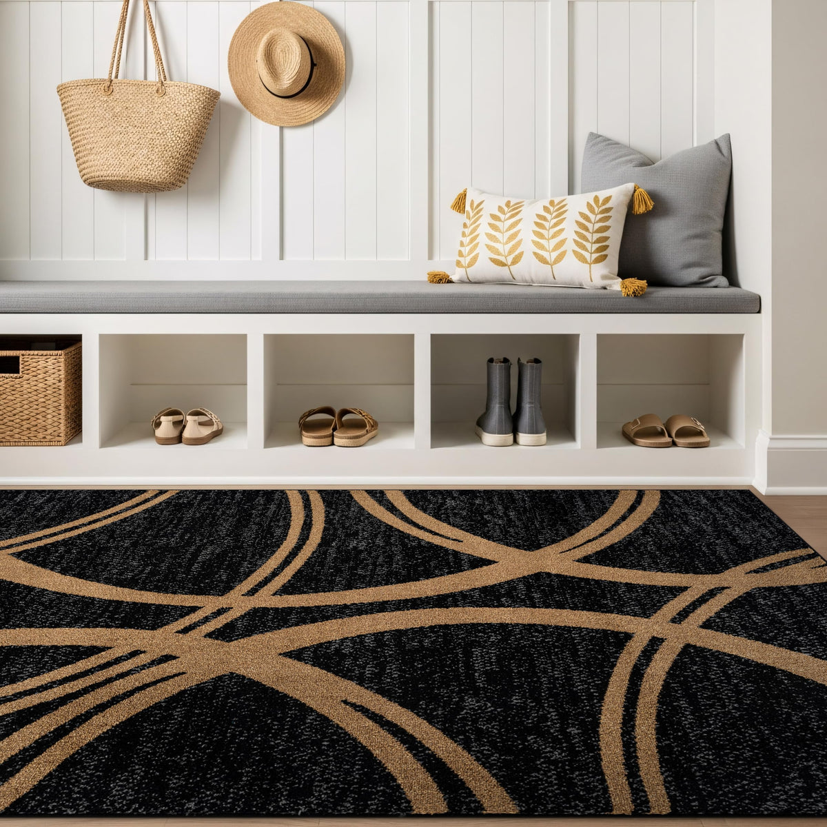 Rugshop Wavy Circles Fade-Resistant Living Room Area Rug Gray 5'3" x 7'3"
