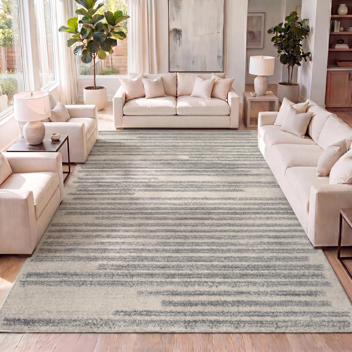 JONATHAN Y Khalil Modern Berber Stripe Cream/Black Indoor Area Rug, 8x10, Contemporary, Bohemian, Easy-Cleaning for Living Room, Bedroom, Kitchen, Pet Friendly, Non-Shedding (MOH207A-8)