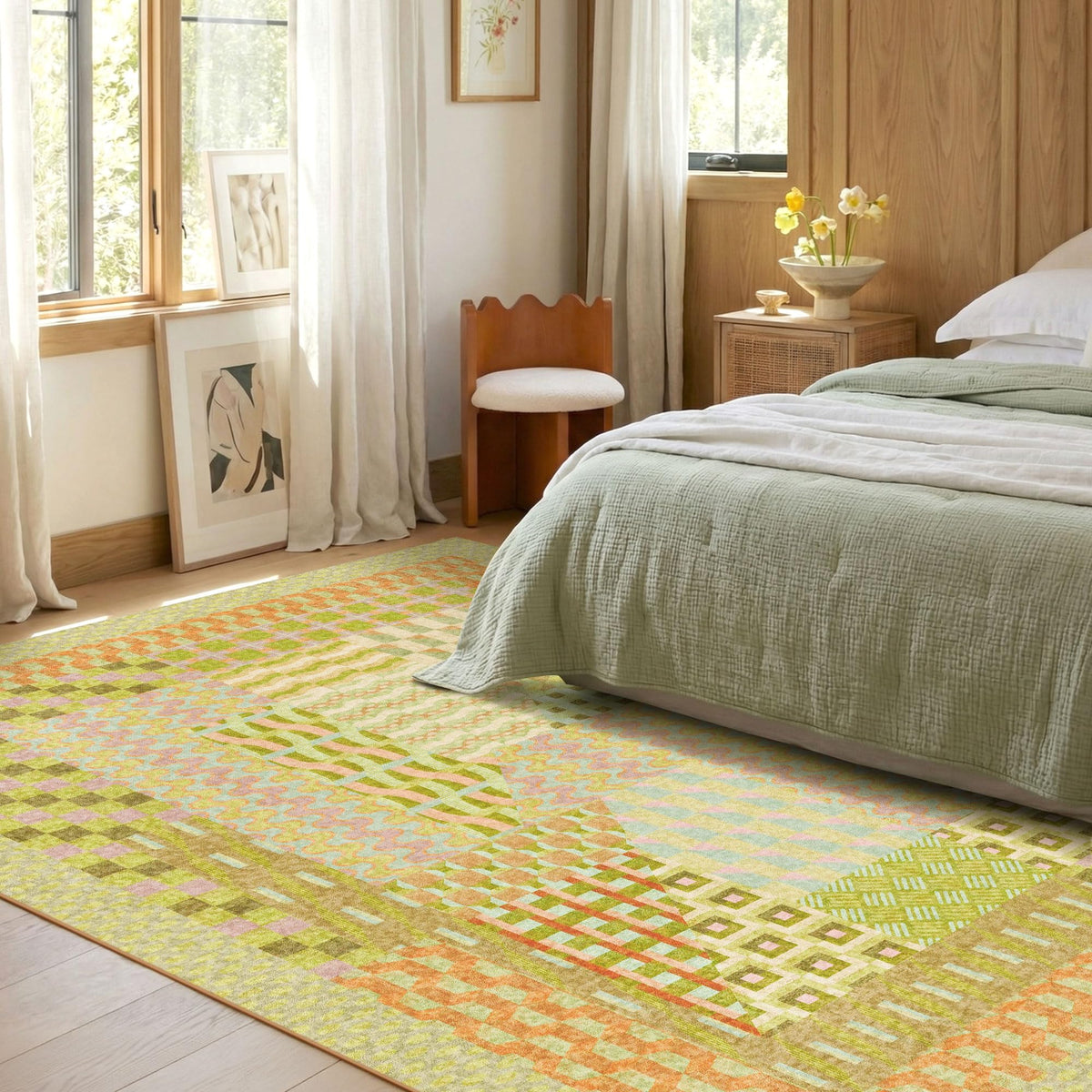 Kokia 8x10 Modern Geometric Washable Rug for Living Room Bauhaus Multicolor