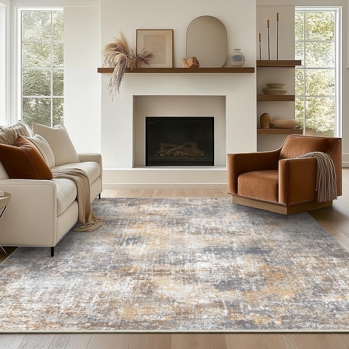 8x10 Area Rug Washable Rug for Living Room Bedroom Non Slip Carpet Taupe